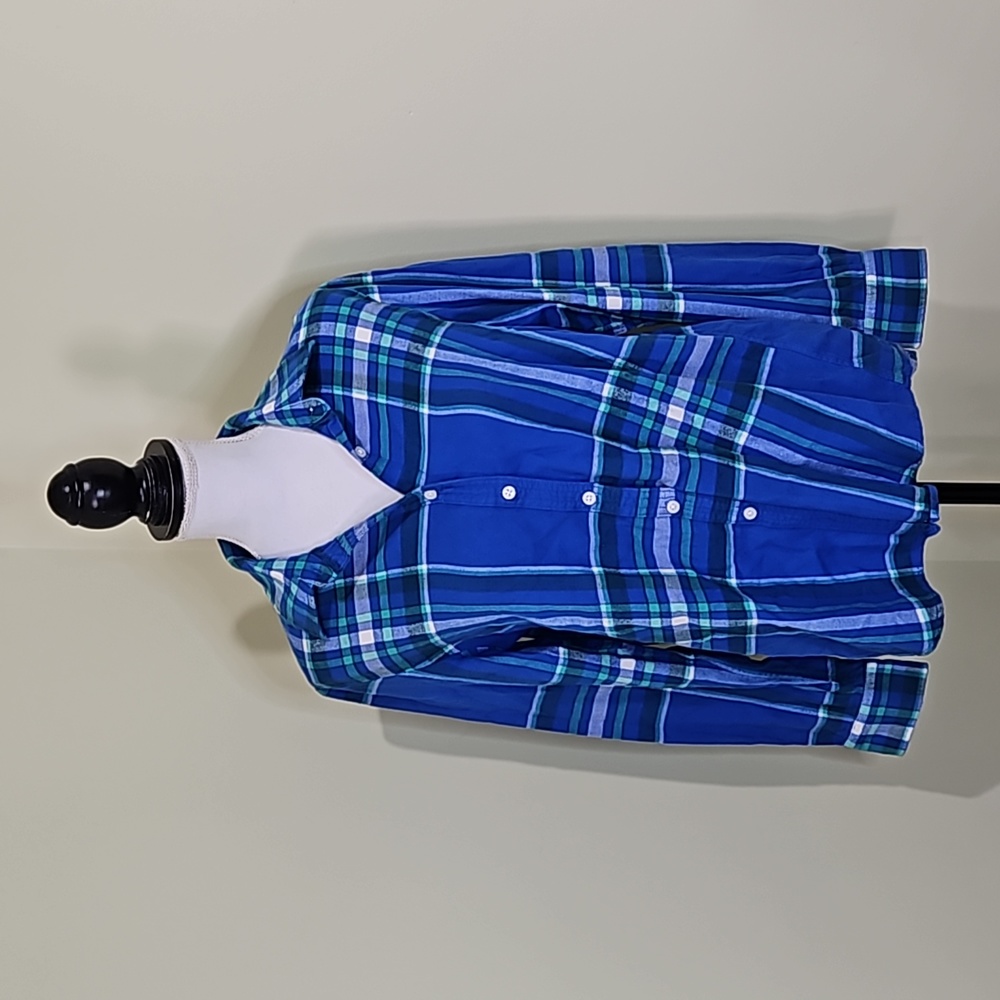 Lands' End Blue Flannel Plaid Shirt